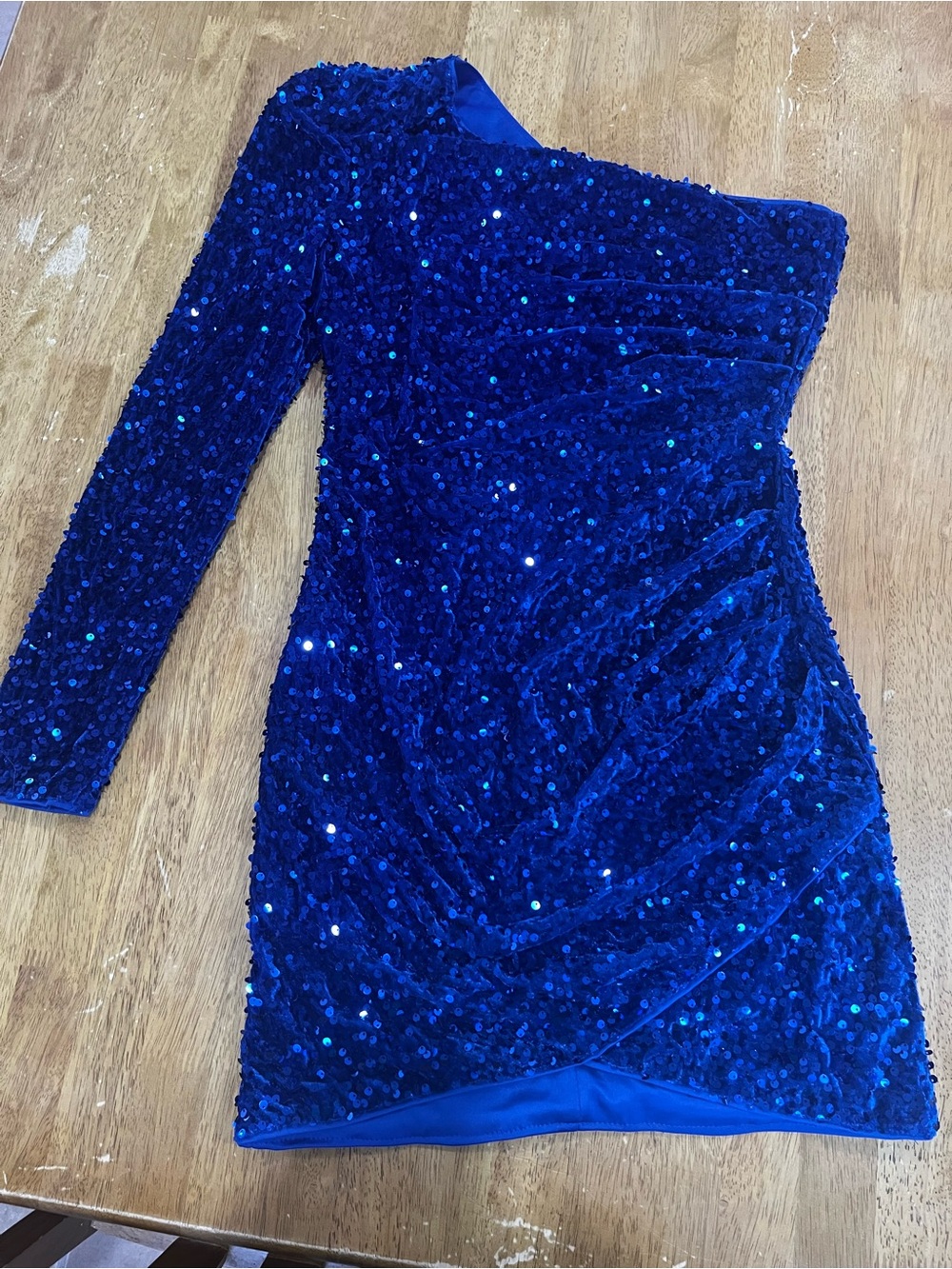 Royal Blue One-Shoulder Sequin Mini Dress